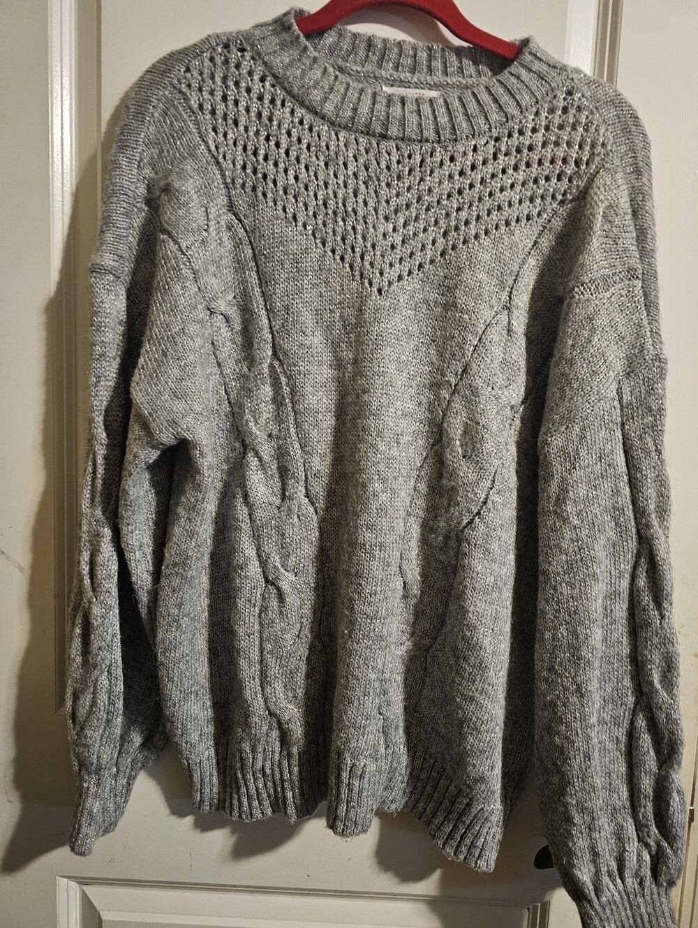 LC Lauren Conrad Gray Cable Knit Scoopneck Sweater